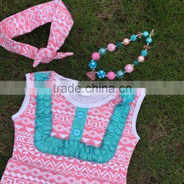 Baby Girls Pink Aztec Tribal Clothing Set Girls Suit Capri Set Outfits With Matching Headmade Necklace and Headband photo-4