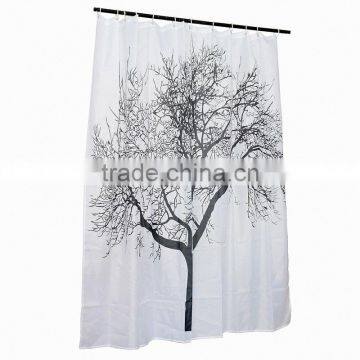 Wholesale Price 180180cm Waterproof Black Scenery Tree Design White Fabric Bathroom Shower Curtain Liner Hooks Polyester photo-3