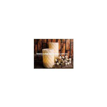 Home Decoration Flameless LED Pillar Candles With White Floral Pattern 7.5 x 15cm
