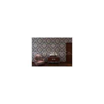 Removable Embossed Vinyl Wallpaper with Sliver and Black Damask Pattern