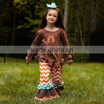 best selling childrend fall thanksgiving boutique clothing plus size turkey appliqued long sleeve outifs