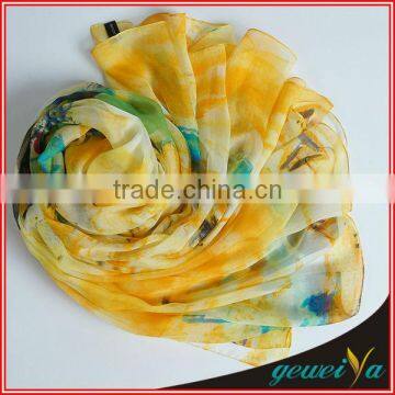 Yellow Flower Chiffon Digital Printed Arab Shawl