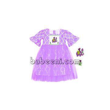 Purple party long sleeve smocked dress - DR 2351