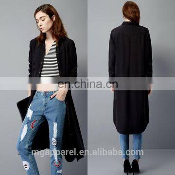 2017 Wholesale woman clothing fashion long demin shirt for lady-Black