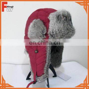 Wholesale Trapper Hat Gunuine Rabbit Skin with Waterproof Cloth Shell Snow Winer Hat Earflap Hat