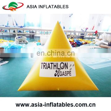 Bright Yellow Inflatable Water Triangle, Pyramid Sea Floating Buoy Advertising