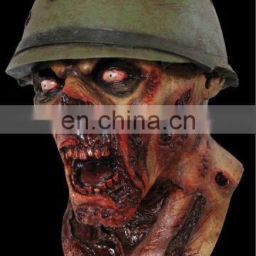 Army Captain Leister Yelling Rotted Zombie with Helmet Halloween Costume Mask