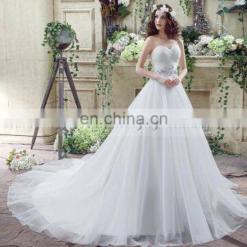 Glamorous Sweetheart Sleeveless Beaded Belt Lace-Up Court Train Organza Wedding Dresses SQS040 photo-4
