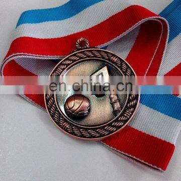 antique copper plating Zinc alloy 3 D Basketball symbol medal Custom Shape and logo