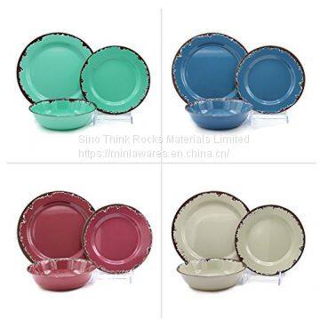 Multi color 3pcs retro rust plates customized design dinnerware melamine dinner sets in india