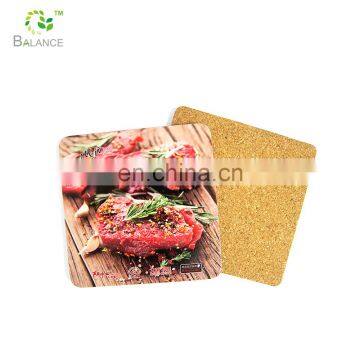 Hot sale tin plate cork coaster, tin coffee coaster