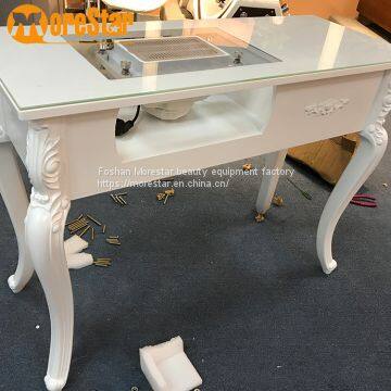 Morestar Best Selling Luxury White Glass Modern Beauty Salon Manicure Table photo-3