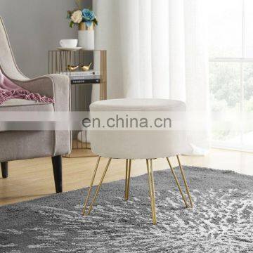 Reatai Customized Round Metal Leg Storage Ottoman Stool Modern Style Velvet Ottoman Stool