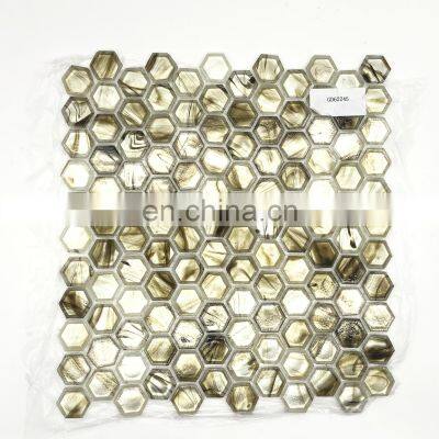 house glittering hexagon shape chip pearl 6mm white green Bathroom Swimming Pool Glass Mosaic Tile H655013