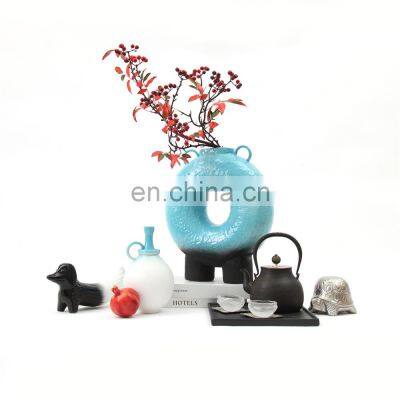 Nordic Table Decoration Matt Grey Modern Ceramic Hollow Circle Donut Vase