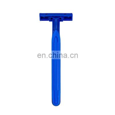 Factory wholesale hot-selling double-blade blue razor hotel hotel rubber handle non-slip disposable razor