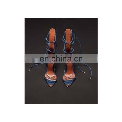 Women Shoes New Design Attractive Green Color Lace up High Heel Women's Sandals photo-5