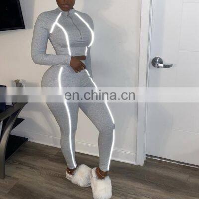Manufacturer Wholesale Women's Suit Sexy Solid Color Tight-fitting Casual Long-sleeved Two-piece Large Size Custom LOGO photo-5