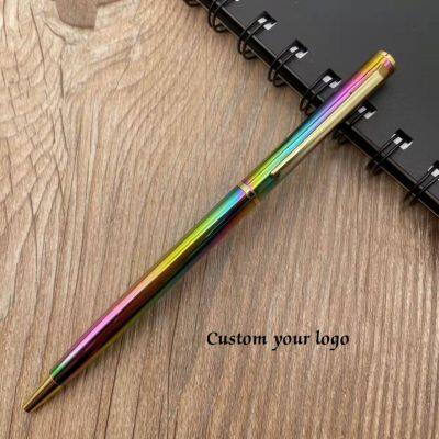 Gradient plated Slim Retractable Metal Ballpoint Pen Promotional Supplies Valentine's Day Kids Class Stationery Gifts Student Toy Present Party Birthday Present Favor