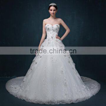 C71535A Crystal and Pearls Beaded Long Sleeve Ball Gown Wedding Dresses