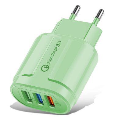 US EU Plug Three USB Ports Charging Adapter cell Phone Quick Multi-color Charger For Mobile phone