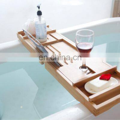 2020 New Natural Bamboo Bathtub Rack Retractable Nordic Light Luxury Bathtub Show Caddy Bamboo Wood Bathtub Caddy photo-3