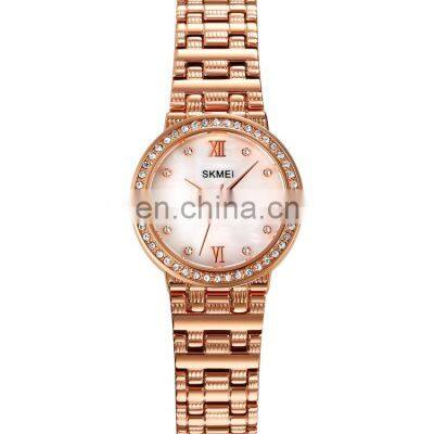 New Arrival SKMEI 1809 Japan Movement 3atm Diamond Dial Stainless Steel Strap Luxury Women Quartz Watch