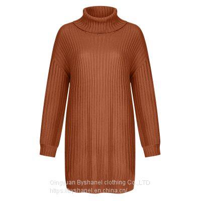 SW07 Women Turtleneck Long Lantern Sleeve Sweater Dress Winter Casual Loose Knit Oversized Pullover Dresses photo-5