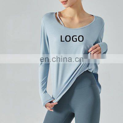 Autumn New Light Weight Soft Women Fitness T-Shirts Women Long Sleeve Running Loose Workout Wear Gym Top