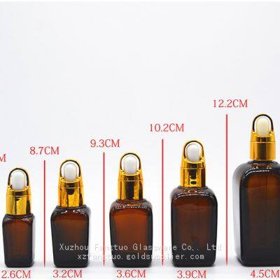 Amber Glass Dropper Bottle Square Shape Empty Bottles for Skin Care Serum Essential Oil Packing photo-3