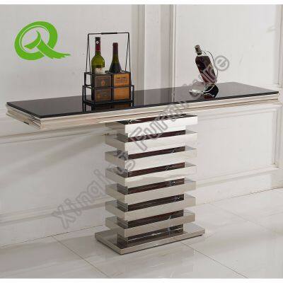 Silver Stainless Steel Glass Top Square Banquet Event Console Table