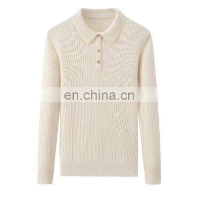 Custom Ladies Formal Cashmere Sweater Plain Knitted Polo Neck 1/4 Quarter Button Winter Business Suit