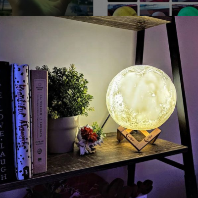 20cm With 2 Colors Led Night Light 3d Printing Moon Lamp Dimmable Touch Control