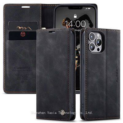 Premium Black Leather Flip Phone Case with Multi-Card Holder & RFID Protection - Luxury Flip Leather Wallet for iPhone & Android