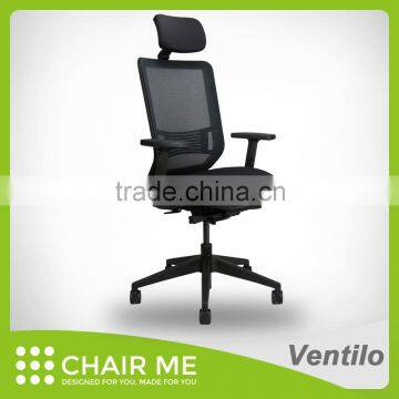 Ventilo office chair, black mesh chair, adjustable headrest, black bracket, adjustable seat, armrest, lumbar, nylon base