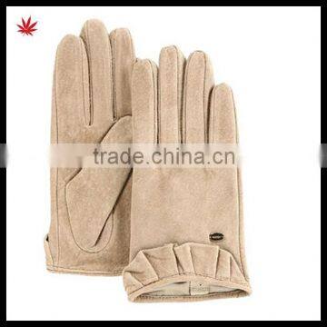 cheap leather glove short style with high quality suede leather glove for women