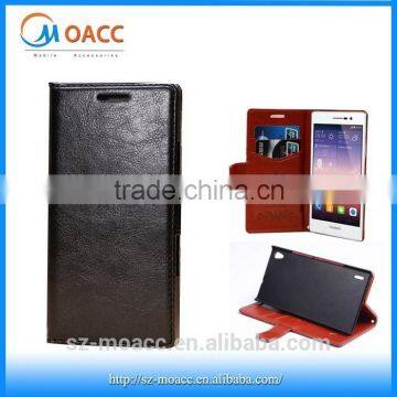 Fancy Stand leather flip case for huawei ascend p7 with Card Slot