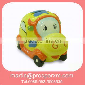 Cute bull designed car shaped ceramic money box