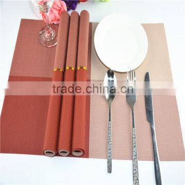 2015 New Arrival light color red with leige Placemat Fashion Adiabatic PVC Strip Weave Table Mat