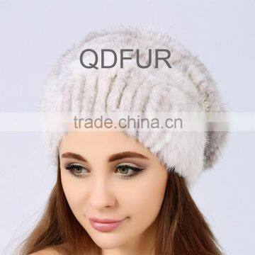 QD80620 Free Size Girl's Natural Knitted Mink Fur Hats