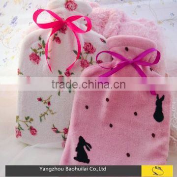 High Quality Cheap Natural Rubber Hot Water Bottle With Fashion Pink Cover