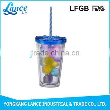 2016 Eco-friendly Custom Drinking Plastic double wall plastic tumbler with ice cube