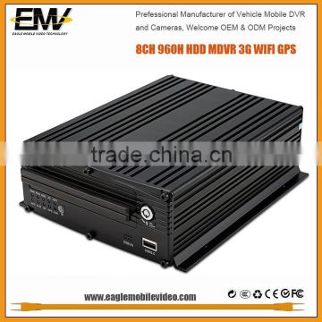 EMV 8 Channel 960H HDD Mobile MDVR with 2TB HDD 3G WIFI GPS G-Sensor Vdieo Audio