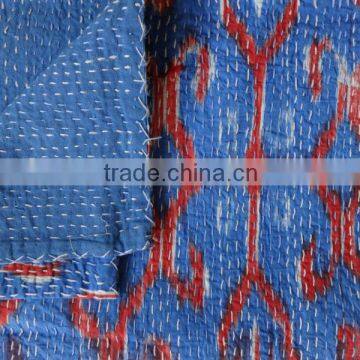 Hand stitched Indian Ikat Kantha Quilt, Handmade reversible quilt India Wholesale