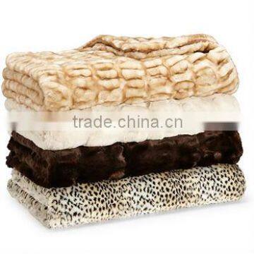 HSTH034 Posh Pelts Ribbed Chinchilla Faux Fur Throw Blanket With Black Velvet-Velour Lining