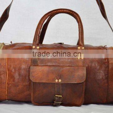 Real Goat Genuine Leather Bag Vintage Messenger Shoulder Bag Cross Body Luggage Travel Bag Satchel Sling Gymnastic Duffel Bag