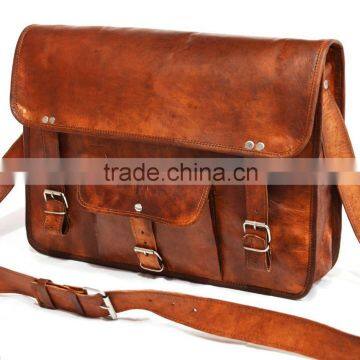 Real Goat Leather Vintage Messenger Shoulder Bag Cross Body Satchel Sling Briefcase Bag