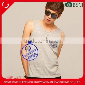 Custom wholesale fashion design 100% cotton tank top men with pocket