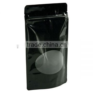 black color printing plastic packing bag with clear window/standing up zipper bags                        
                                                Quality Choice