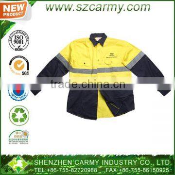 Australia hi vis yellow heavy cotton long sleeves work uniform shirt with 3M reflective tape